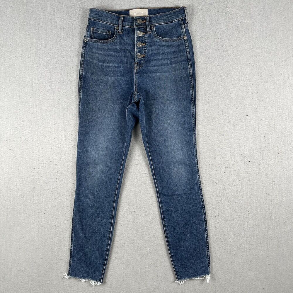 Everlane Jeans Womens 24 Blue Vintage Skinny Mid Rise Medium Wash Raw Hem‎ Ankle